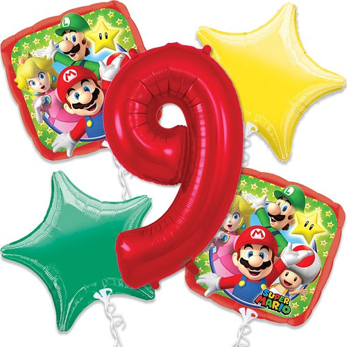 Mario and Luigi Number 9 Balloon Decorations for Birthday Party